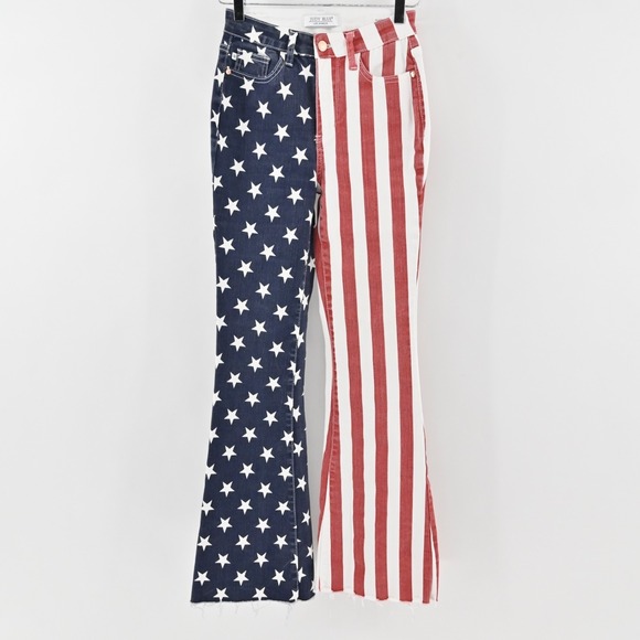 Judy Blue Womens American Flag Flare Jeans Size 25 Patriotic Stars Stripes - Picture 1 of 12